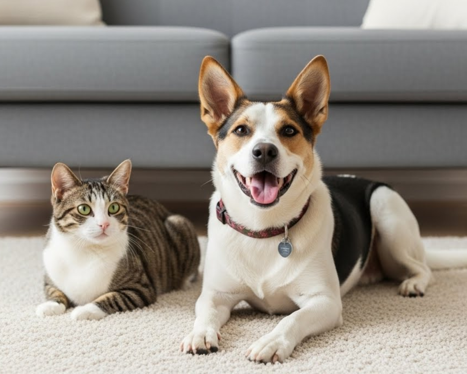 Dog and Cat on Carpet