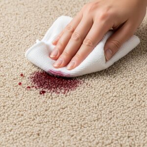 A clean cloth gently blotting a fresh spill