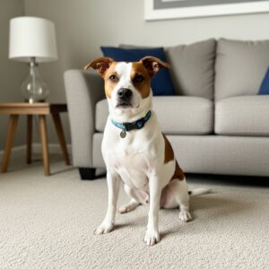 Dog sitting on carpet