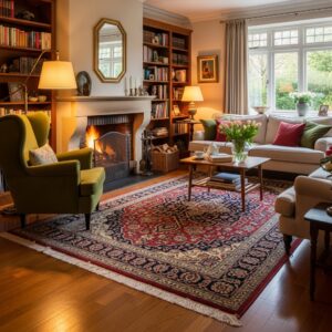 living room with oriental rug