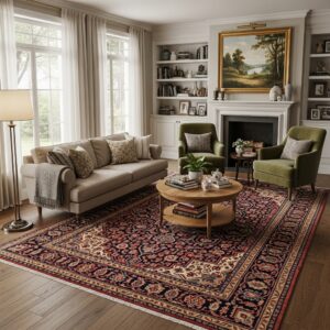 living room with oriental rug