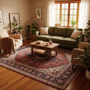 living room with oriental rug